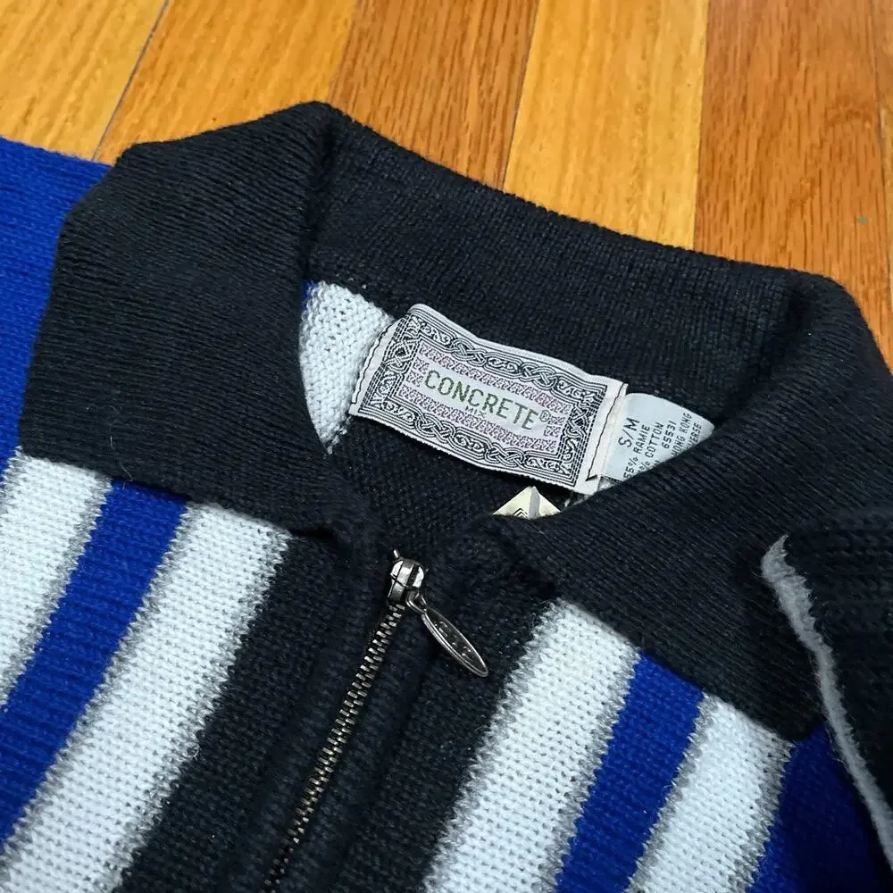 Vintage NWT Concrete Mix 1/4 Zip Striped Sweater Cotton Ramie 90s 80s Retro‎